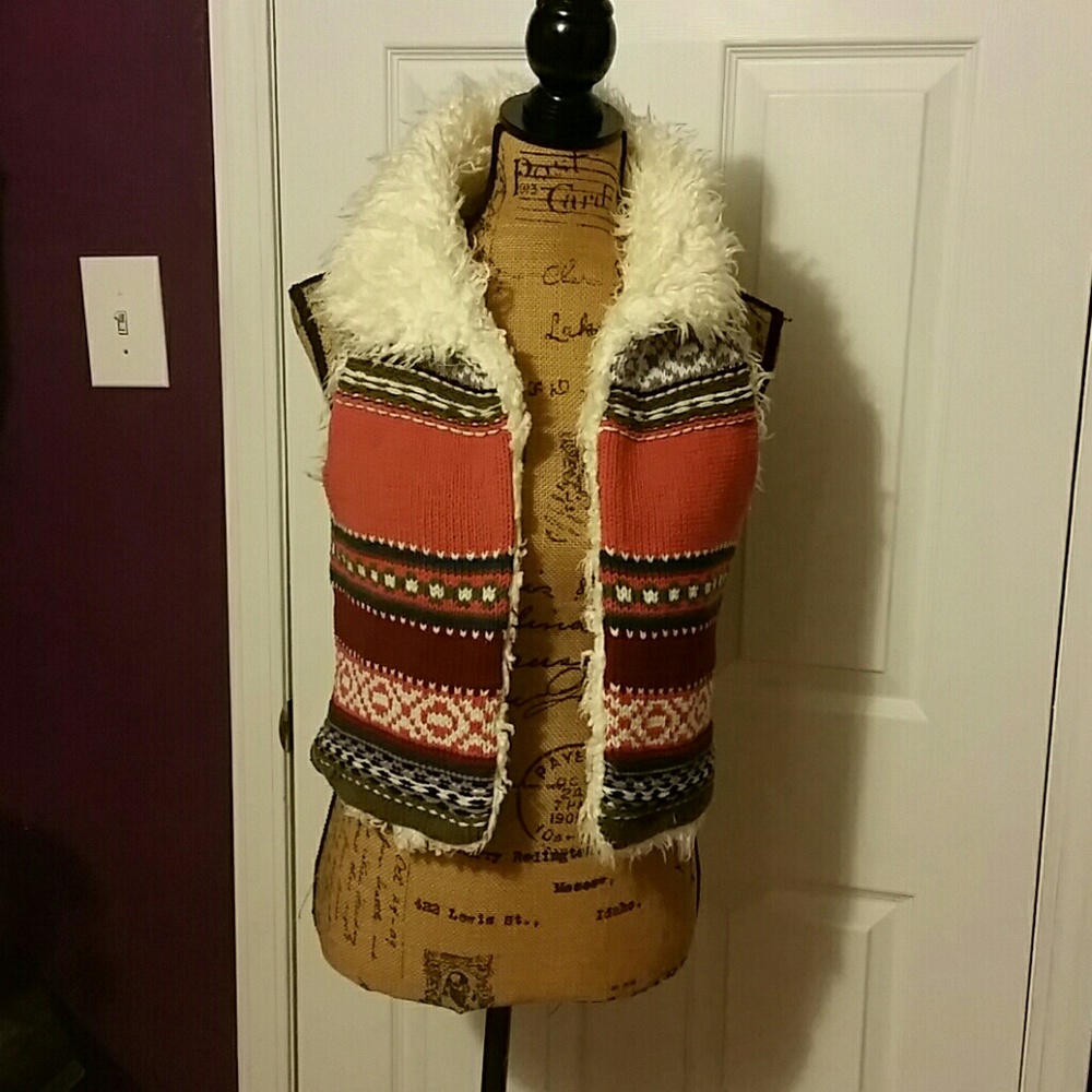 Very cute knitted vest with fuzzy faux fur lining!